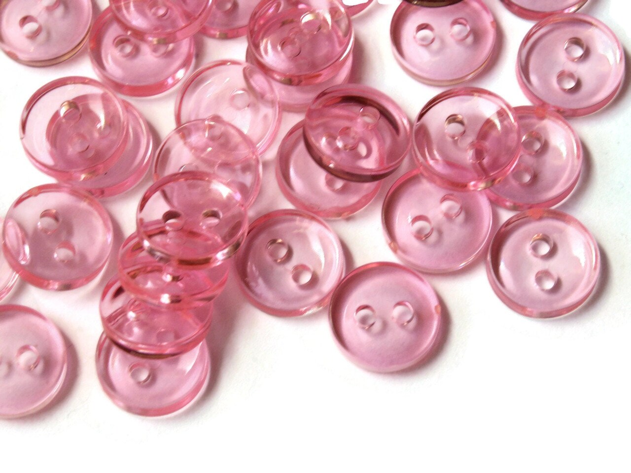 50 11mm Clear Light Pink Flat Round Plastic Two Hole Buttons